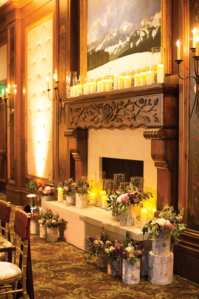 candlelit winter wedding reception