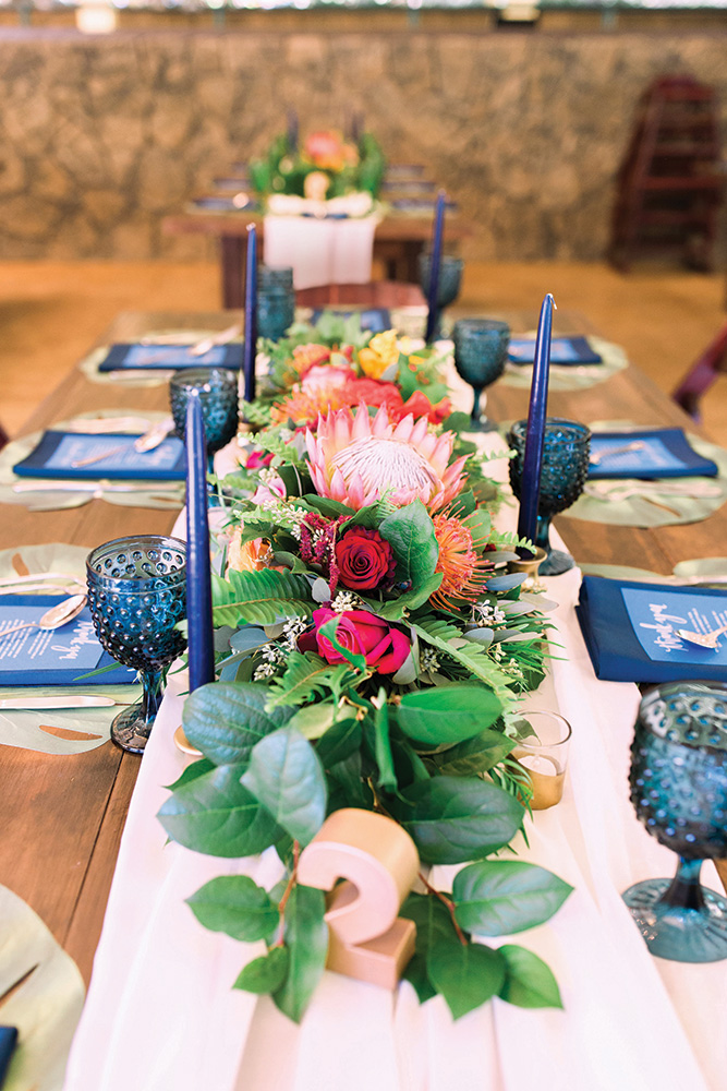 tropical boho wedding centerpiece