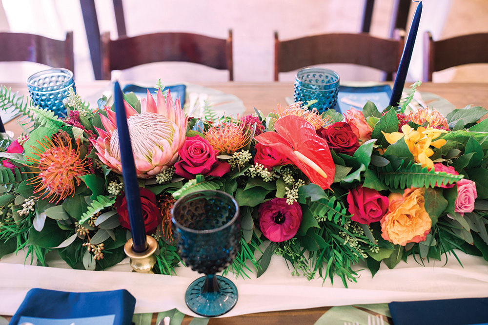 tropical boho wedding centerpiece