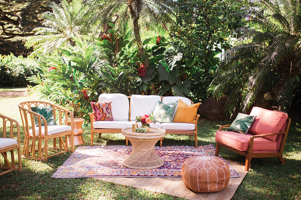 tropical boho wedding cocktail lounge