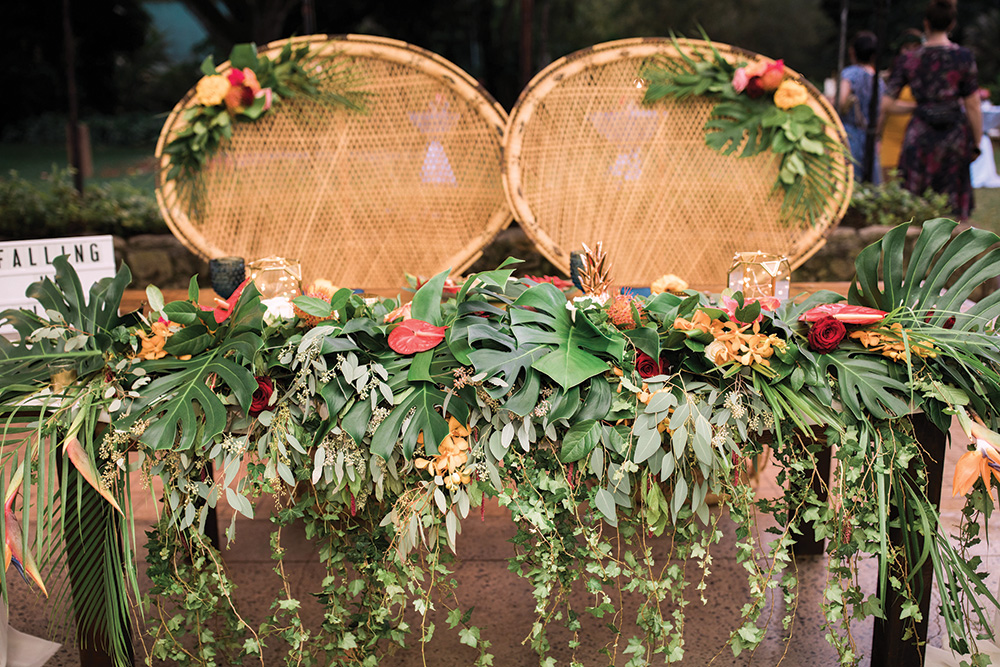 tropical boho wedding sweetheart table