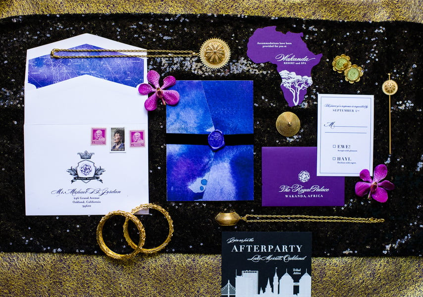 blue purple gold and black wedding color palette