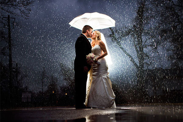 rainy wedding photo