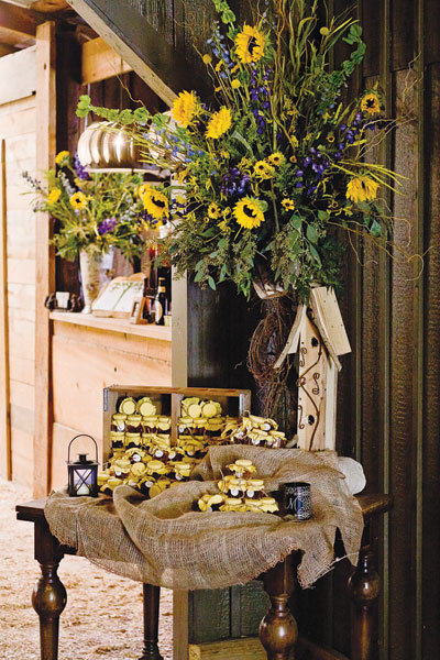 barn wedding favor display