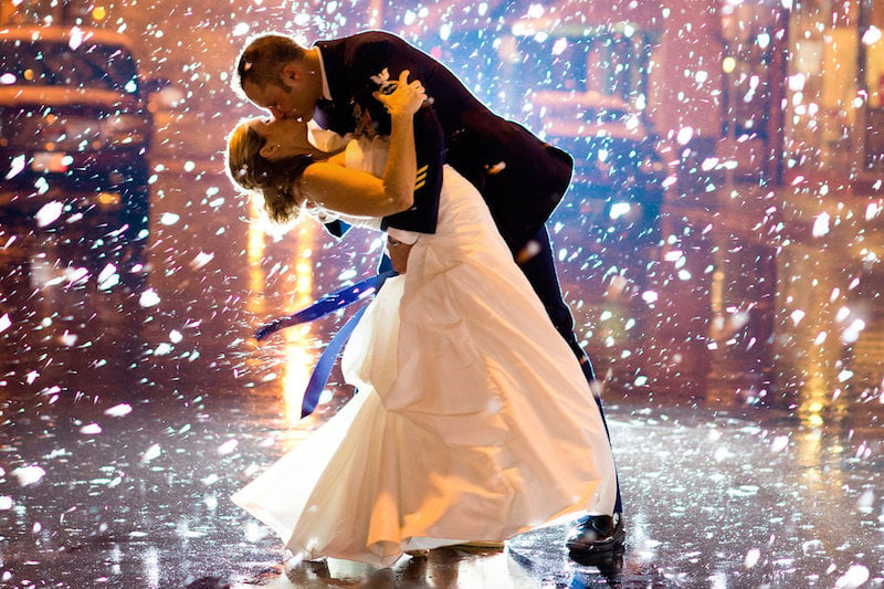 bride and groom kissing