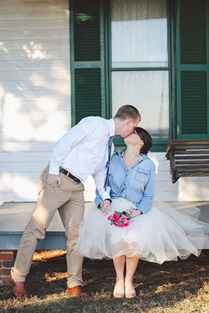 bride with denim jacket