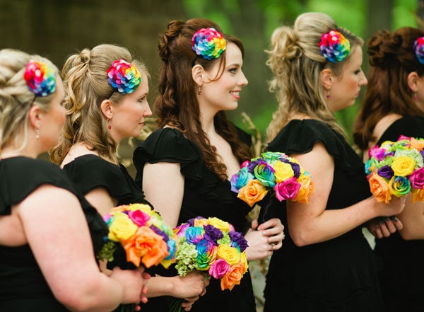 black bridesmaids dresses multicolor accessories