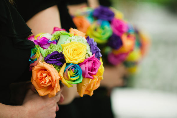 black bridesmaids dresses multicolor accessories