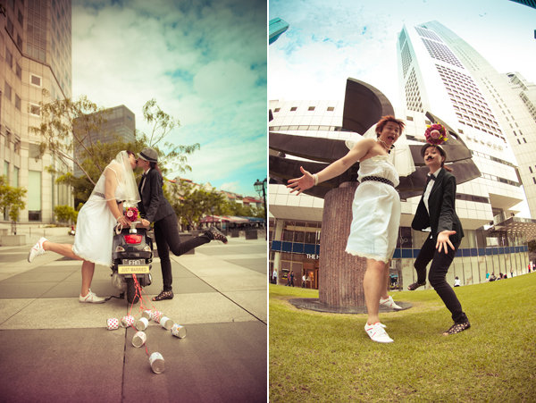 bride and groom switch clothes