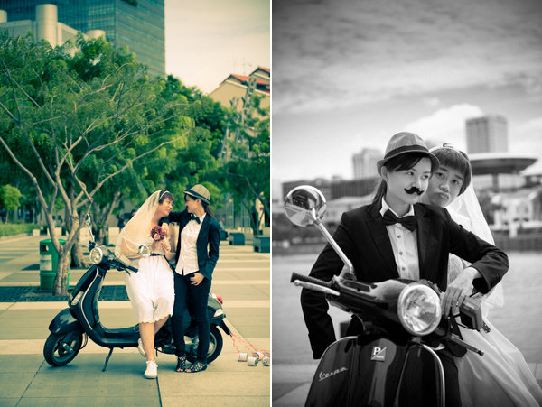 bride and groom switch clothes