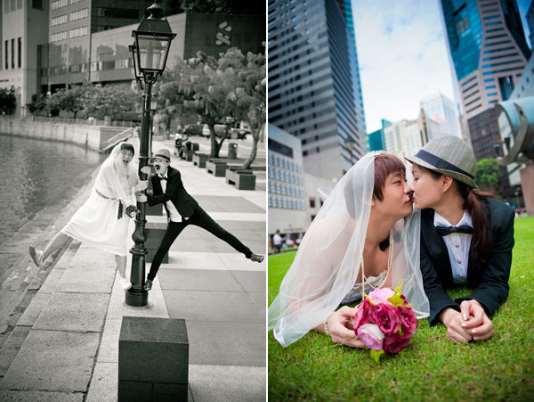 bride and groom switch clothes