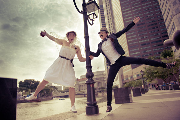 bride and groom switch clothes