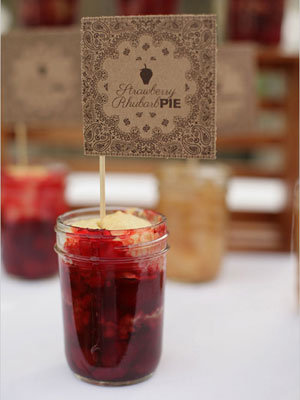 strawberry rhubarb pie in a glass