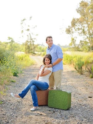 bride and groom ready for honeymoon 