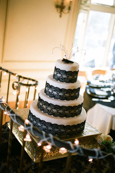 black lace wedding cake