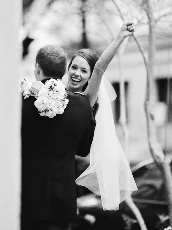 excited bride after the wedding ceremony