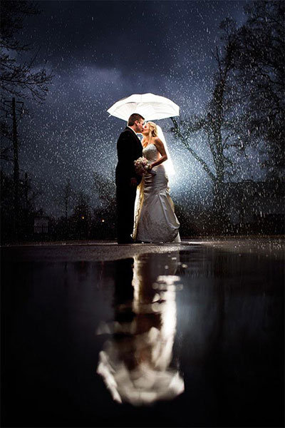 rainy wedding photo