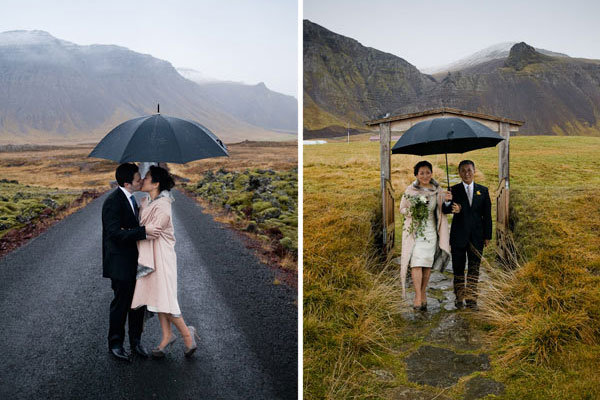 bride with rain jacket