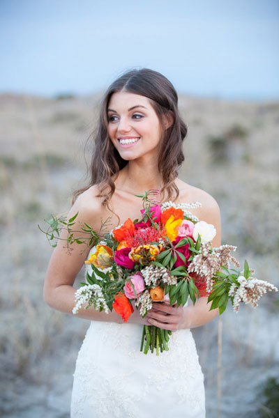 bright orange yellow and pink summer bouquet 