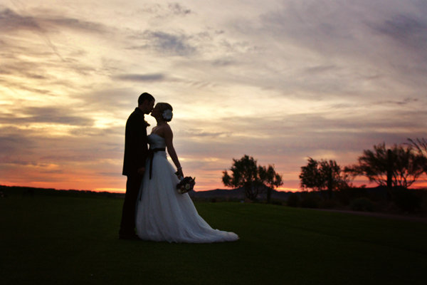 bride groom sunset