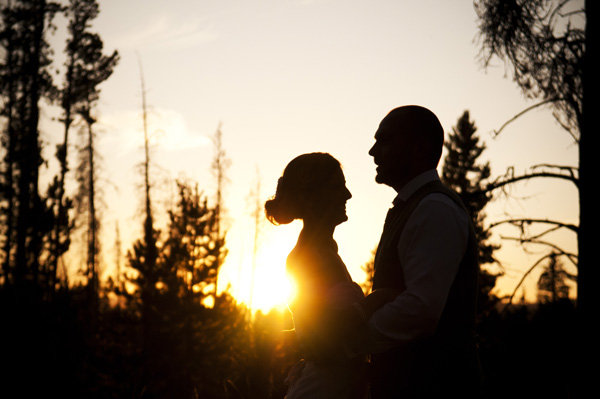 bride groom sunset