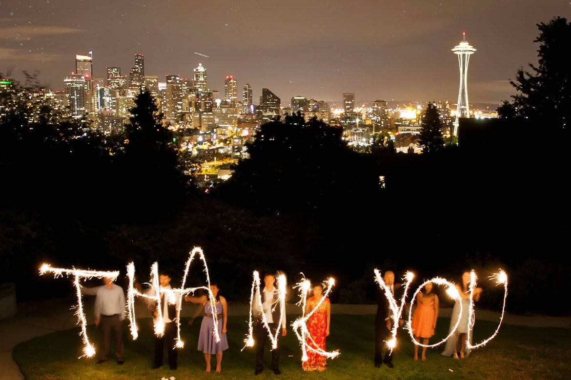 wedding thank you with sparklers