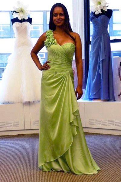 kathy ireland for mon cheri green bridesmaid dress