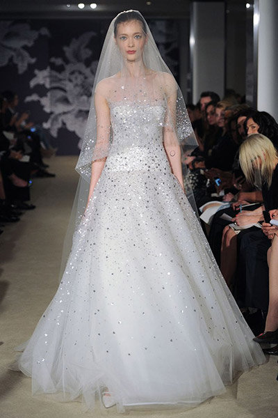 metallic carolina herrera wedding dress