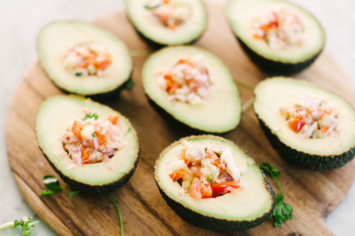 crab and grapefruit stuffed avocados