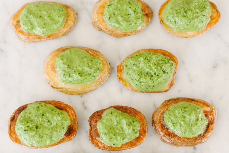 roasted potato bites with chive parsley tapenade