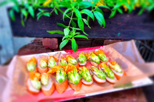 squash blossoms with smoked ricotta