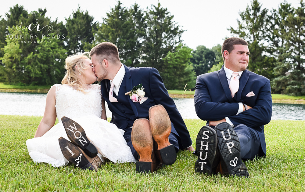 bride groom and best friend wedding photo