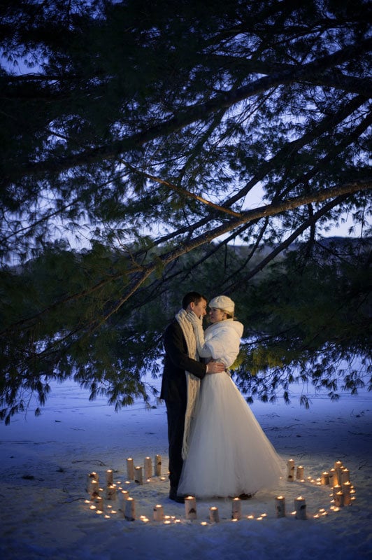 snowy wedding photo