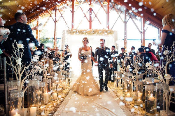 snowy winter wedding photo