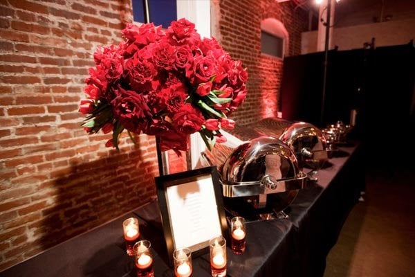 buffet with red flower decoration