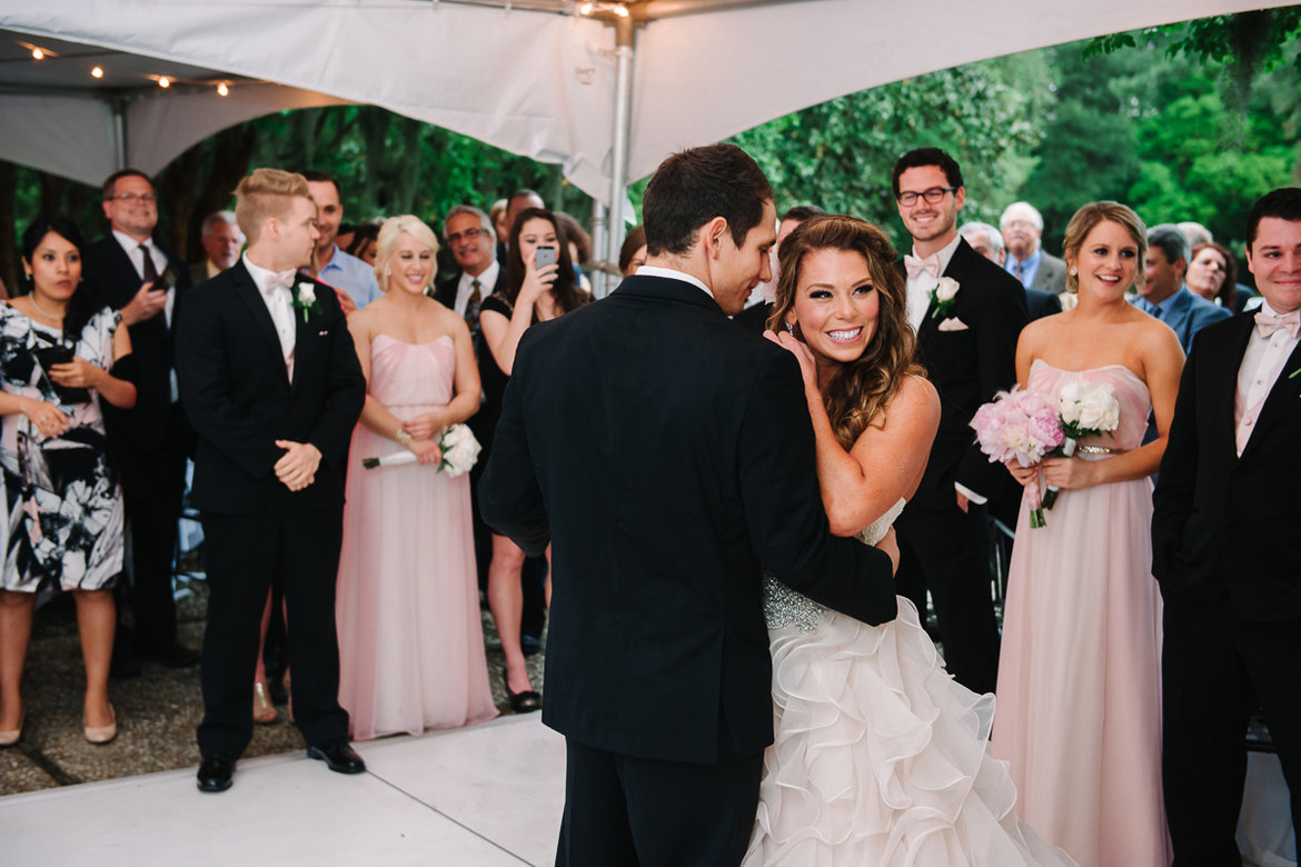 bride and groom dancing